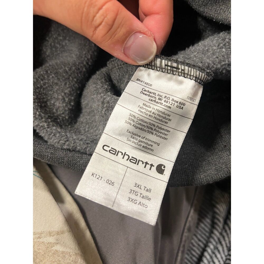Carhartt mens K121 pullover hoodie 3XL tall heather grey fleece sweatshirt - Picture 3 of 8
